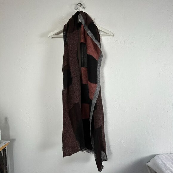 Tumar Womens Hand Made Scarf Shawl 74 x 24" Brown Black Gray Lightweight New - Picture 1 of 6